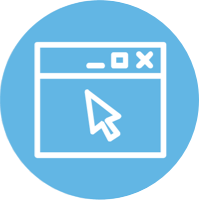 blue icon of an application screen and mouse pointer